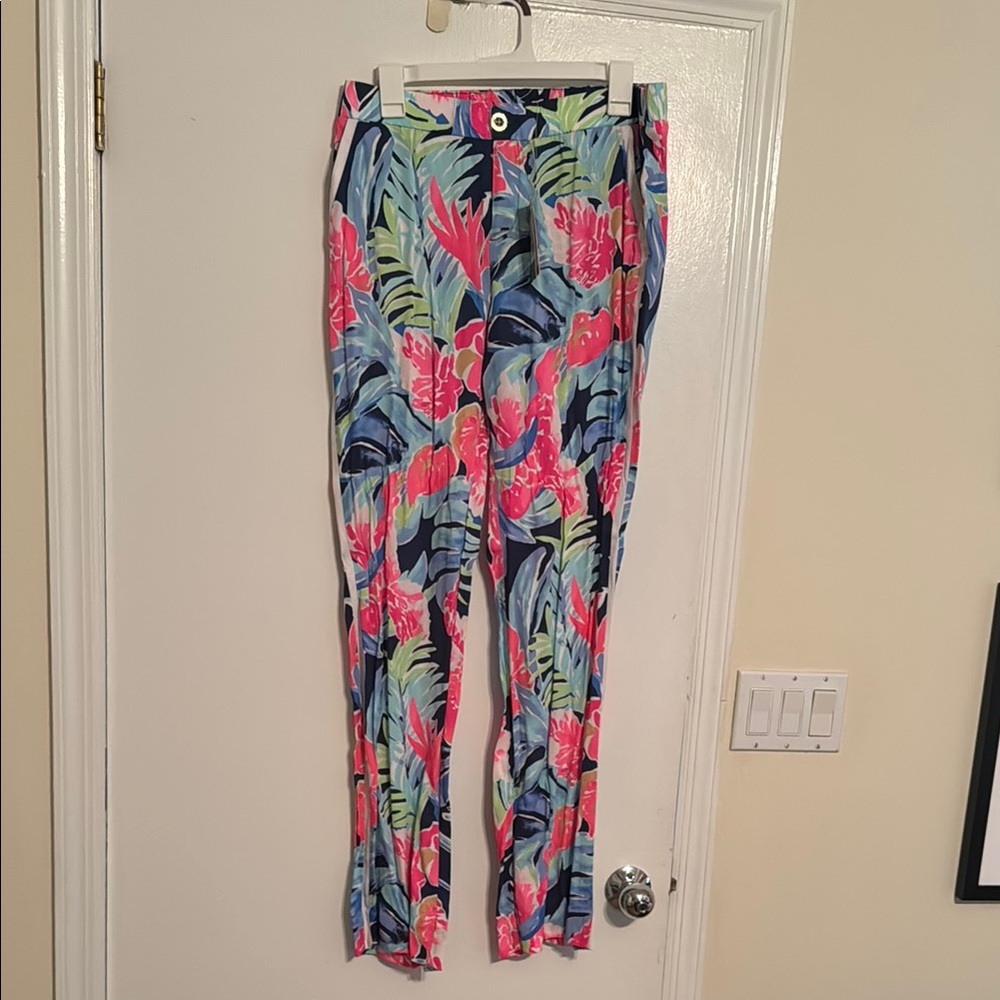 *NWT-* Lilly Pulitzer Tropical Blue and Pink Straight Leg Pants